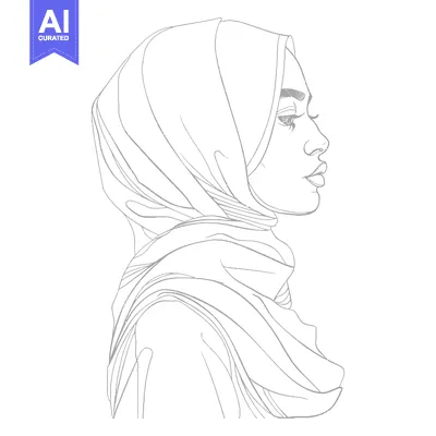 Aset premium populer: Line Drawing of a Woman Wearing a Hijab