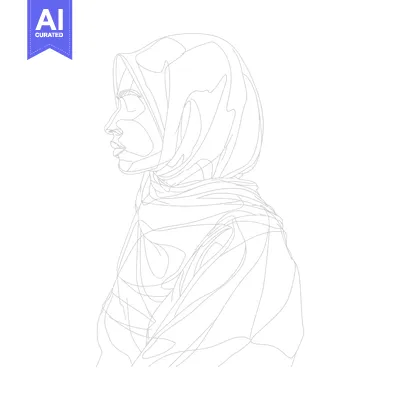 Aset premium populer: Line Art Portrait of a Woman Wearing a Hijab