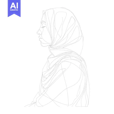 Aset premium populer: Single Line Drawing of a Woman in a Hijab