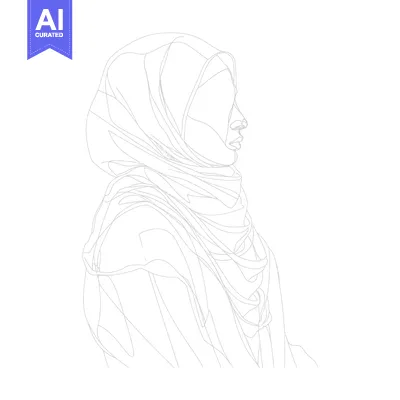 Aset desain premium: Line Drawing of a Woman in a Hijab