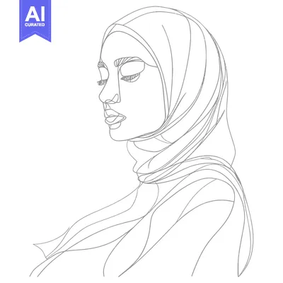 Aset premium populer: Single-Line Illustration of a Woman Wearing a Hijab