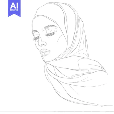 Aset premium populer: Line Art Illustration of a Woman Wearing a Hijab