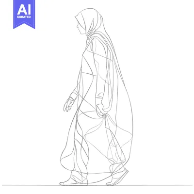 Premium design asset: Line Drawing of a Woman in a Hijab Walking