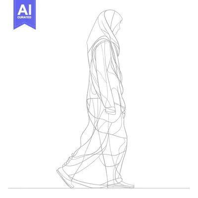 Aset premium populer: Line Drawing of a Woman in a Hijab Walking
