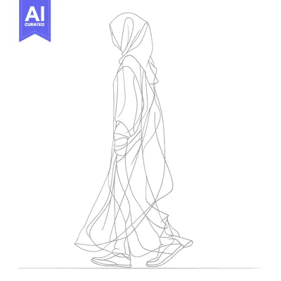 Aset desain premium: Line Drawing of a Woman in a Hijab Walking
