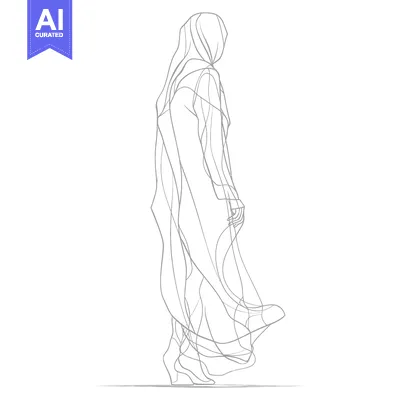 Aset premium populer: Line Drawing of a Woman in an Abaya Walking