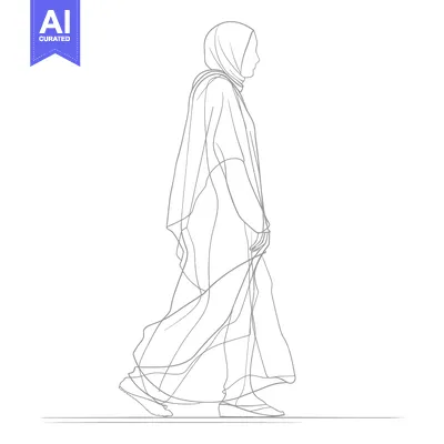 Aset premium populer: Side Profile of a Woman Wearing a Hijab and Abaya Walking
