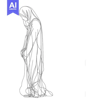 Line Drawing of a Woman in a Hijab in a Prayer Pose