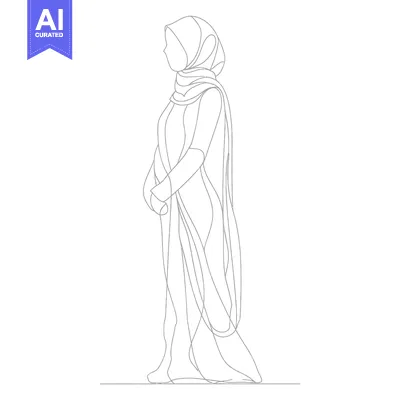 Aset desain premium: Single-line drawing of a woman in a hijab