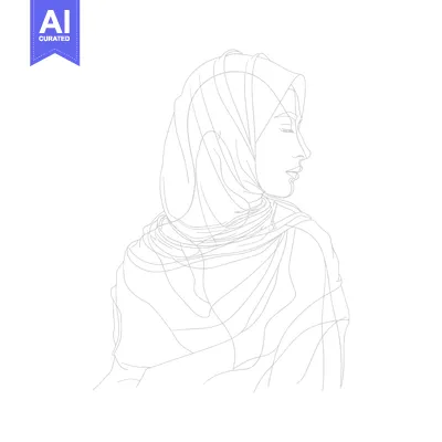 Aset desain premium: Line Art Portrait of a Woman Wearing a Hijab