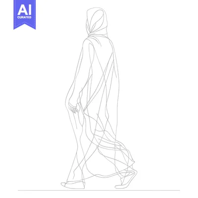 Aset premium populer: A Single Line Drawing of a Woman in a Hijab Walking