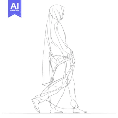 Aset premium populer: Line Drawing of a Woman in a Hijab Walking