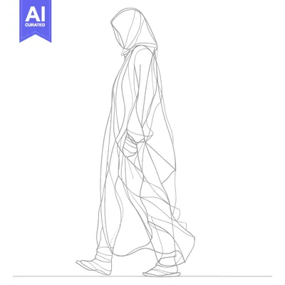 Aset premium populer: Line Drawing of a Person Walking in a Long Robe and Hood