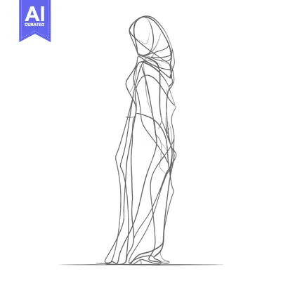 Premium design asset: Line Art Illustration of a Person in a Long Robe and Headscarf