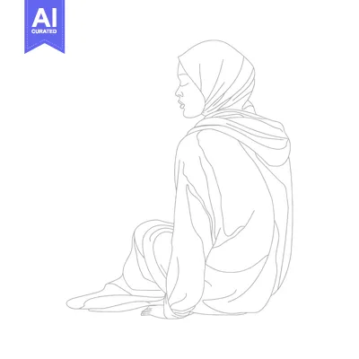 Popular premium asset: Line Art Illustration of a Woman Wearing a Hijab Sitting with Her Legs