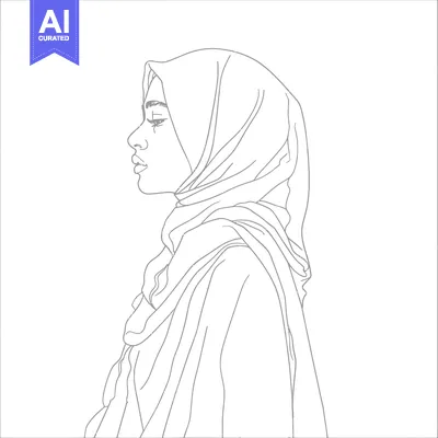 Premium design asset: Line Drawing of a Woman Wearing a Hijab