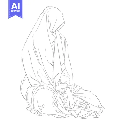 Premium design asset: A Woman Sitting in a Long Robe, Head Covered