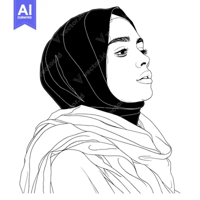 Premium design asset: Line Art Portrait of a Woman Wearing a Hijab