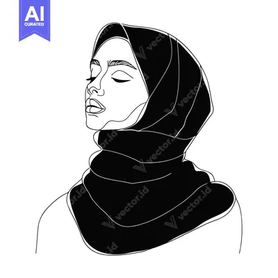 Aset premium populer: Line Art Portrait of a Woman Wearing a Hijab