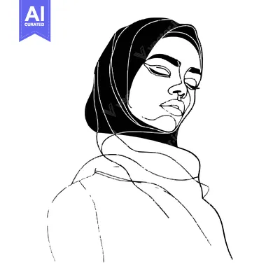 Aset premium populer: Line Art Portrait of a Woman Wearing a Hijab