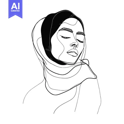 Aset premium populer: Line Art Portrait of a Woman Wearing a Hijab