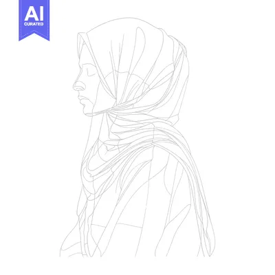Aset premium populer: Line Art Illustration of a Woman Wearing a Hijab