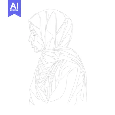 Aset premium populer: Line Drawing of a Woman Wearing a Hijab
