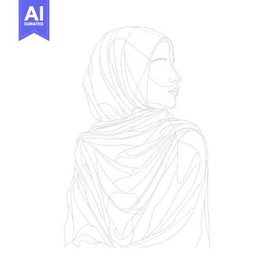 Premium design asset: Line Art Portrait of a Woman in a Hijab