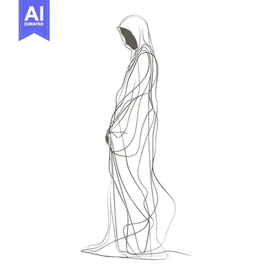 Aset premium populer: A Line Drawing of a Person Wearing a Long Robe and Hood