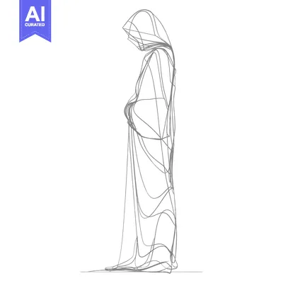 Premium design asset: Line Art Drawing of a Person Wearing a Hooded Robe