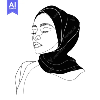 Aset desain premium: Line Art Portrait of a Woman Wearing a Hijab