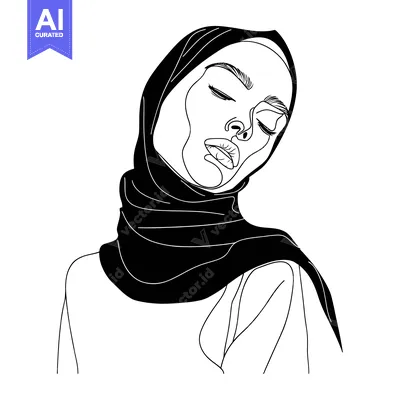Aset desain premium: Line Art Portrait of a Woman Wearing a Hijab