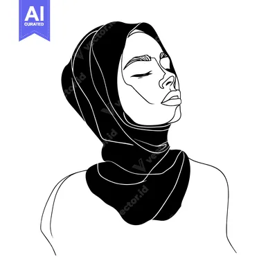 Aset premium populer: Line Art Illustration of a Woman Wearing a Hijab