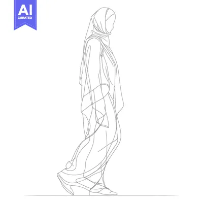 Popular premium asset: Line Drawing of a Woman in a Hijab Walking