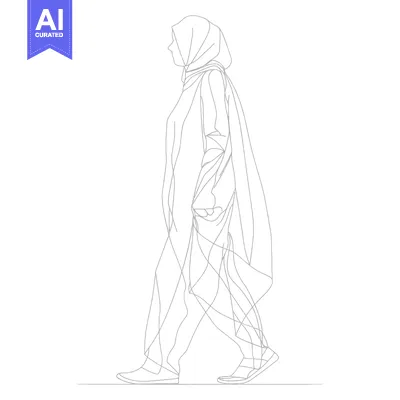 Popular premium asset: Line Drawing of a Woman Walking in a Hijab