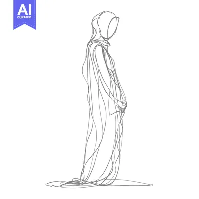 Aset premium populer: Line Drawing of a Woman Wearing a Hijab
