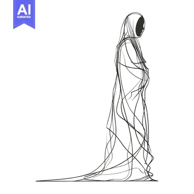 Premium design asset: Line art illustration of a person wearing a flowing garment