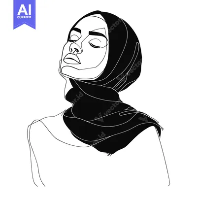 Aset desain premium: Line Art Portrait of a Woman Wearing a Hijab