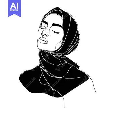 Popular premium asset: Line Art Portrait of a Woman Wearing a Hijab
