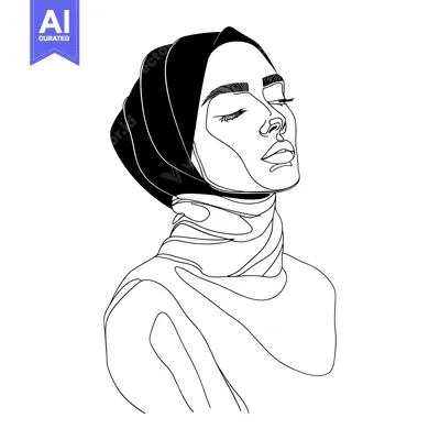 Aset desain premium: Line Art Portrait of a Woman Wearing a Headscarf