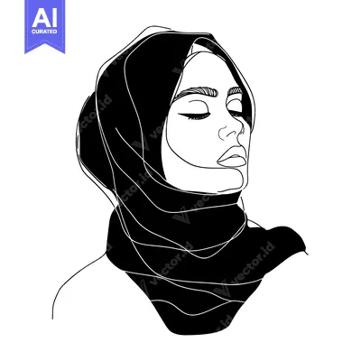 Aset premium populer: Line Art Portrait of a Woman Wearing a Hijab
