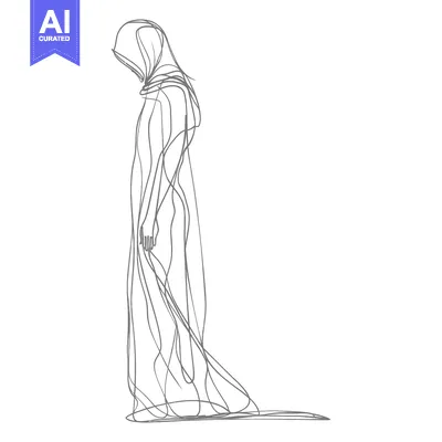 Aset desain premium: Single Line Drawing of a Person in a Hooded Garment