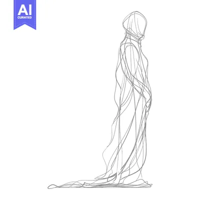 Aset desain premium: Line Drawing of a Person in a Hooded Garment
