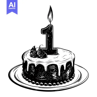 Aset premium populer: A Birthday Cake with a Single Lit Candle and Number One