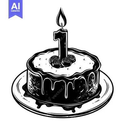 Aset desain premium: A Single Candle on a Birthday Cake with Chocolate Drizzle
