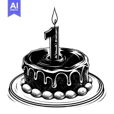Aset desain premium: A Birthday Cake with a Single Lit Candle Number One