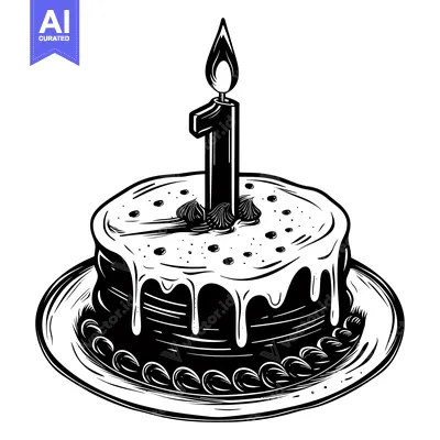 Premium design asset: Birthday Cake with a Single Lit Candle and Number One