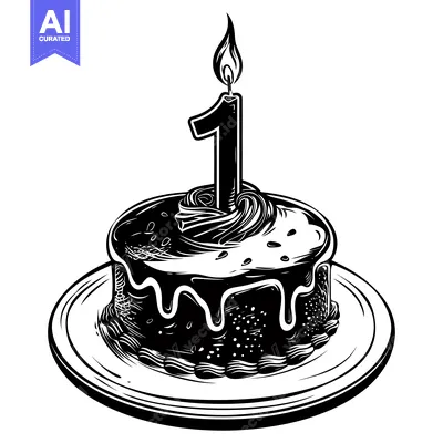 Aset desain premium: A Birthday Cake with a Single Lit Candle Number One
