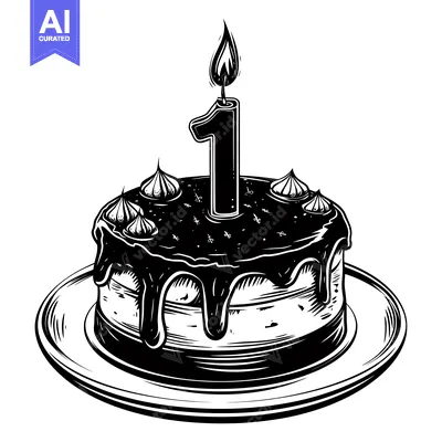 Aset desain premium: Birthday Cake with One Lit Candle