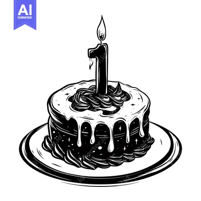Birthday Cake with Single Candle and Number One
